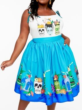 NWT Unique Vintage Creepy Tiki Tropical Mug Skirt 3X Hawaiian Horror